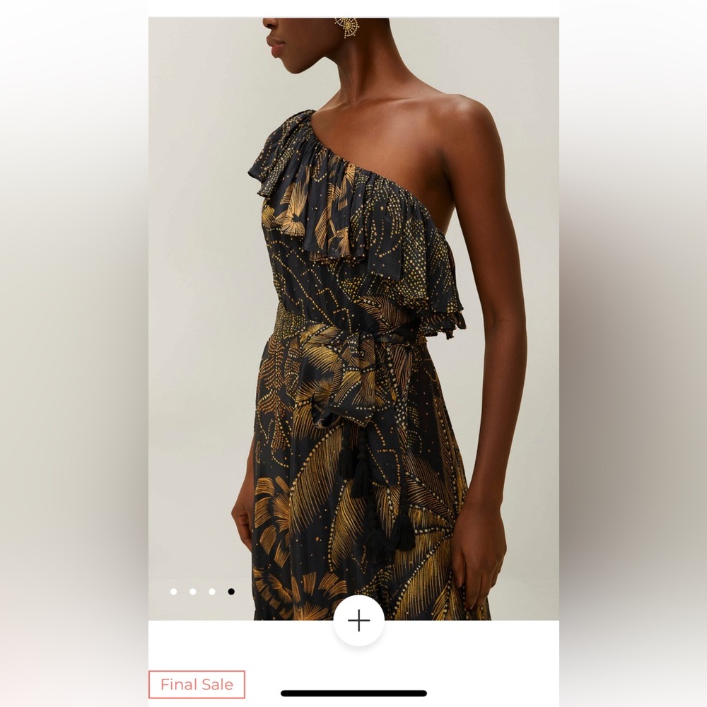 NWT Farm Rio Black and Gold One-Shoulder Dress size Medium